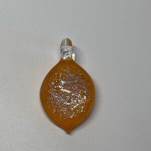 Handmade Orange Lampwork Glass Pendant w/ Dichroic Sparkle